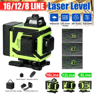 12/16 Lines Green L/aser Level Self Leveling 360° Cross Line Measure Tool 3D/4D  - Image 1 of 4