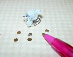 Miniature Silver Duck Bank w/BLUE Cap/Scarf, Silver "Coins": DOLLHOUSE 1:12 - Picture 1 of 1