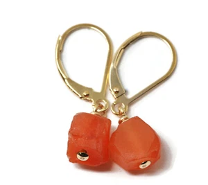 Raw Carnelian 14K Gold Filled Drop Lever-back Earrings - Picture 1 of 4