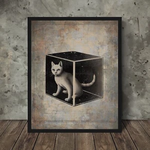 Vintage Schrodinger's Cat Wall Art, Quantum Physics Science Math Teacher Decor - Picture 1 of 14