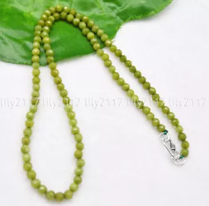 Faceted 4mm Natural Green Peridot Round Gemstone Beads Necklace Silver Clasp - Picture 1 of 18