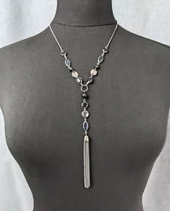 Lovely Dark Silver-tone Blue Tassel Lariat Necklace by Ann Taylor Jewellery - Picture 1 of 10