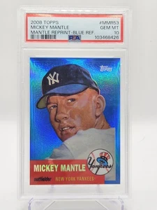 MICKEY MANTLE PSA 10 2008 TOPPS MMR53 MANTLE REPRINT BLUE REFRACTOR GEM - Picture 1 of 2