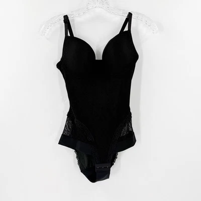 Heavenly Shapewear Black Padded Sheer Panel One Piece Bodysuit Women's Medium - Image 1 of 4