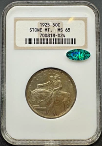 1925 STONE MOUNTAIN COMMEMORATIVE SILVER HALF DOLLAR NGC MS65 CAC 9EGB25 - Picture 1 of 4