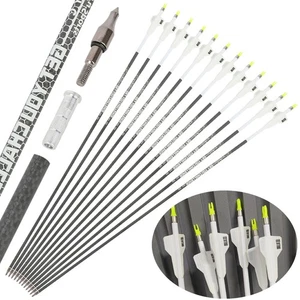 12pcs 32" Pure Carbon Arrows 2.5" Vanes SP250-400 Archery Bow Shooting Hunt 003" - Picture 1 of 12