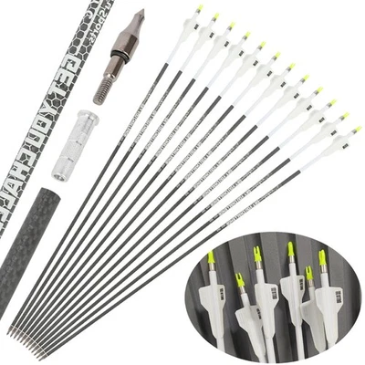 12pcs 32" Pure Carbon Arrows 2.5" Vanes SP250-400 Archery Bow Shooting Hunt 003" - Image 1 of 4