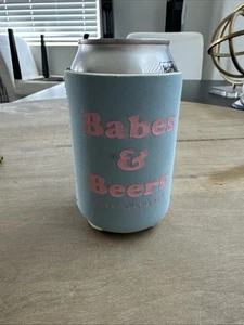 Can Holder Cooler Soda Beer Insulator Koozie Blue Pink Babes & Beers - Picture 1 of 5