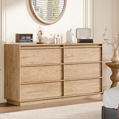 Cómoda Moderna 55.12" de 15.8"D x 55.1"W x 31.9"H (6 Cajones) Madera Natural Foto 1 de 4