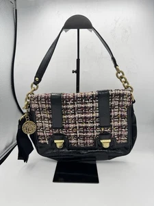 RARE COACH Poppy Tweed Black Patent Flap Shoulder Bag 17927 Coach - Picture 1 of 13