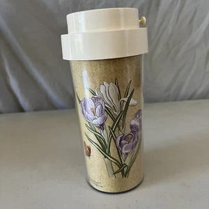 THERMO-SERVE VINTAGE INSULATED TUMBLER 1982 Garden Glories Print Floral Beige  - Picture 1 of 7