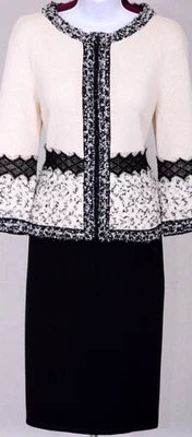 ST.JOHN Women's Cream Black Trim Zip Jacket NWT Skirt Sz 6-8 - Image 1 of 4