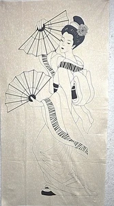 GRACEFUL GEISHA Schwarz Creme Japanischer Stoff Panel Lonni Rossi Andover Stoff - Bild 1 von 2
