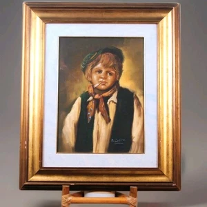 Quadro Opera Italiana Olio su Tela XX Secolo Scugnizzo che Fuma sgd M.COSTA - Foto 1 di 3