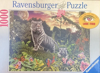 Ravensburger 1000pc Look & Find: White Tigers 2001 jigsaw puzzle Rare - Image 1 of 2