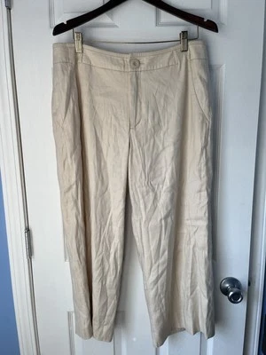 Pantalones CAbi Everly 12 Crema tiro alto mezcla de lino pierna ancha costero mínimo Foto 1 de 4