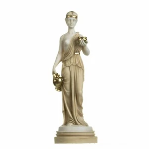 Hebe Youth Goddess Female Figure Cupbearer Alabaster Statue Gold 11.5 Inches - Picture 1 of 8