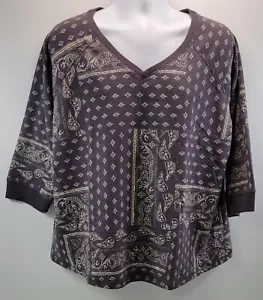 L2) Sonoma Woman V-Neck Paisley Pullover Gray 3/4 Sleeve Shirt 1X - Picture 1 of 8