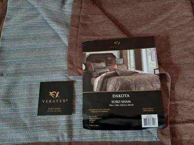 2 fundas de almohada Veratex Dakota Euro 100 % poli marrón-azul-verde-dorado tweed 26" x 26" Foto 1 de 4