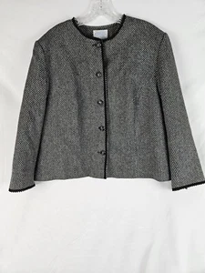 Vtg PENDLETON Tweed Blazer Jacket Black White Women Plus 20W Virgin Wool Flaw - Picture 1 of 7