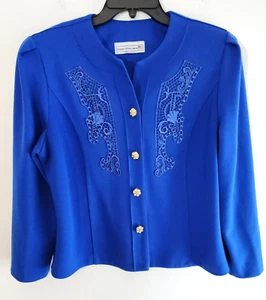 Size 14 Petite Jacket Vintage USA Pablo Collection Blue Cardigan Button Casual - Picture 1 of 7