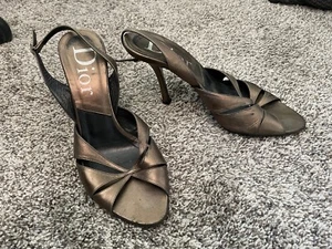 Dior Open Toe Sling back High Heel Bronze Leather Size 38 Comfortable Fit - Picture 1 of 9