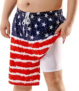 Big & Tall Men's Quick-Dry Swim Trunks with Compression Liner & Pockets - Picture 1 of 50