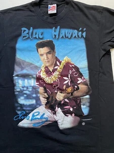 Vintage ELVIS PRESLEY Blue Hawaii T-Shirt Single Stitch Made In USA Black XL - Picture 1 of 11