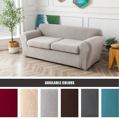 Waterproof leaf textured jacquard stretch sofa cover with cushion cover - soft - Image 1 of 4