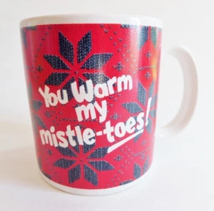 Vintage Christmas Mug Cup 1986 You Warm My Mistle-Toes Red Enesco Coffee Tea  - Picture 1 of 5