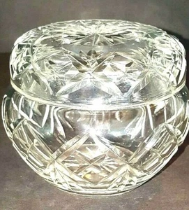 Vintage Puderdose aus geschliffenem Glas; englisch; Starburst Design; Top Zustand - Bild 1 von 5