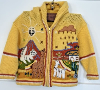 Toddler Peruvian Wool Blend Novelty Animals Sweater Handmade, Zipper & Hooded - Imagem 1 de 4