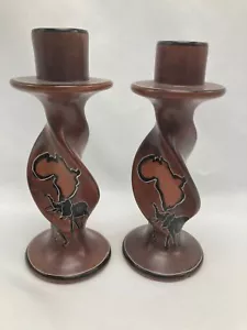 Par de candelabros remolino de piedra de jabón natural elefante África - Imagen 1 de 8