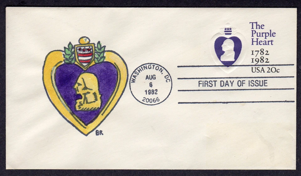 1982 Purple Heart Embossed Envelope (Scott U603) - BR Cachets FDC TB141 - Image 1 of 1