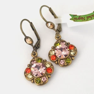 Michal Negrin Earrings Colorful Lavender Crystals Flower Romantic Drop Deco Gift - Picture 1 of 16
