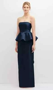 Alfred Sung Midnight Blue Strapless Ruffle Peplum Satin Column Gown 10 $269 D858 - Picture 1 of 3