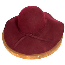 100% Wool Hat Women's Burgundy Floppy Boho Hippy Wide Brim Size 58 Vintage Style
