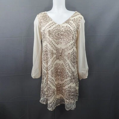 Vestido para mujer pequeño bronceado lentejuelas malla mini lentejuelas fluidas transparente retro glamour romántico Foto 1 de 4