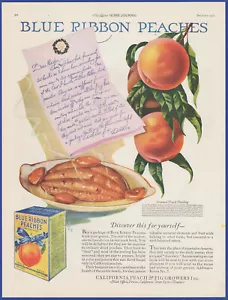 Vintage 1921 BLUE RIBBON PEACHES Peach Pudding Kitchen Art Decor 1920's Print Ad - Picture 1 of 1