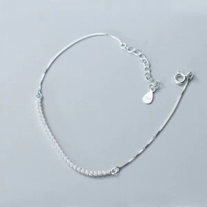 Fashion Woman REAL S925 Sterling Silver Starry CZ Bangle Bracelet 8.3'' - Picture 1 of 4