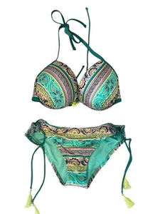 Shade & Shore Green Paisley Bikini Corset Ties Size XL NWOT - Picture 1 of 12