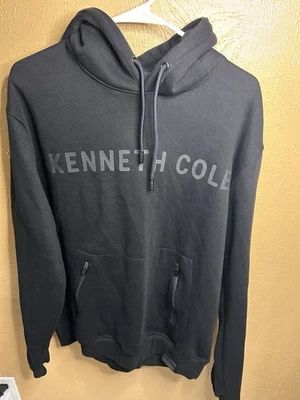 Kenneth Cole Sudadera con Capucha Negra Hombres XL Logo Pullover Sudadera Cremallera Bolsillos Cordón Foto 1 de 4