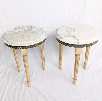 Par de mesa italiana vintage de mármol patas estriadas filigrana zócalo 18" X 14" Foto 1 de 4