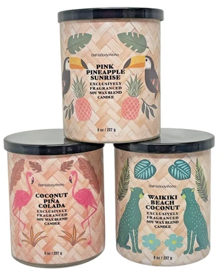 Bath & Body Works Candle Trio 8 oz Waikiki Coconut Piña Colada Pink Pineapple - Image 1 of 4