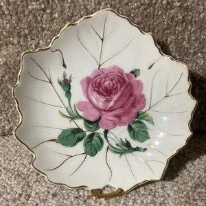 Vintage Viceroy Trinket Dish Plate China Gold Trim Floral Leaf Shape - Picture 1 of 6