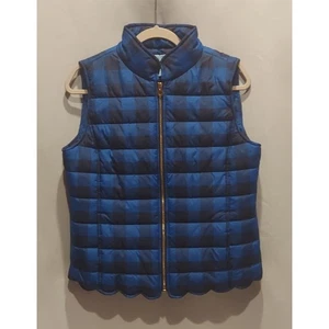 Draper James Womens Navy/Cobalt Blue Buffalo Plaid Scalloped Puffer Vest Size 10 - Picture 1 of 13