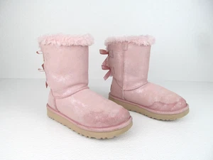UGG Bailey Bow II Shimmer Pink Suede Boots Women's Girls size 5 - Picture 1 of 10