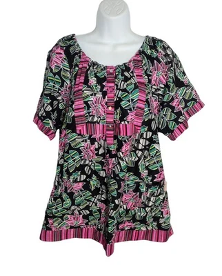 Koi by Kathy Peterson Christmas Scrub Top XL Holly Floral Medical Holiday 146PR - Image 1 of 4