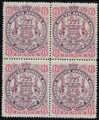 Rhodesia 1897 6d sg 71 MNH Arms block 4 - Image 1 of 2