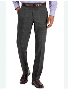 Perry Ellis Portfolio modern geschnitten karierte Anzughose für Herren 33W/30L anthrazit neu mit Etikett - Bild 1 von 7